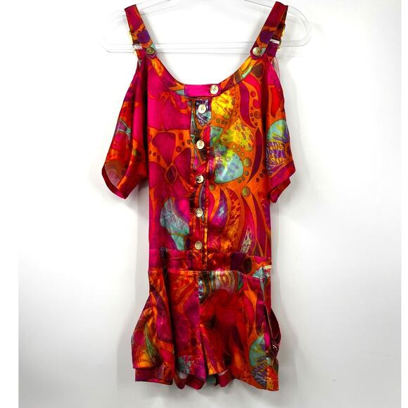 Y2k Apple Bottoms Women's Lightweight Button Front Romper Multicolor Size 11 12 - Picture 1 of 9